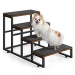 OYEAL Dog Stairs for High Beds, 4 Steps, Small Medium Dogs, Cats, Pups, Easy to Walk, Dark Grey, Metal & Particle Board