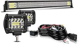 42 Inch LED Light Bar T-Former Triple Row 576W Flood Spot Combo Beam Off Road Lights 2pc 4 Inch 60W Led Pod Lights with Rocker Switch Harness Wiring for Trucks ATV UTV Jeep Boat Pickup