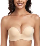 Lemorosy Strapless Bra Women's Anti-Slip Invisible Seamless Wireless Push up Lift Support(Beige,38DD)