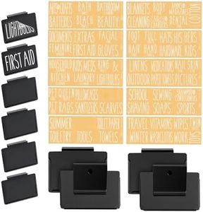 Talented Kitchen 8 Pack Metal Basket Labels Clip On Holders with 70 Household Labels for Storage Bins, Bin Clips Labels Tags for Organizing Home, Bathroom, Linen Closet (Black)