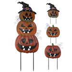 YEAHOME Halloween Decorations Outdoor, Stacked 3 Metal Pumpkins Decorative Garden Stakes for Halloween Decor, Jack o' Lantern Pumpkin Yard Signs for Outside Garden Lawn Porch Pathway Decorations