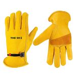 The 5ks Gardening Gloves for Women and Men - Leather Work Gloves Flex Grip for Wood Cutting, Construction, Truck Driving, Garden, Yard Working with Adjustable Wrist Closure (L)