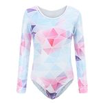 Gymnastics Leotard for Girls 3-14 Years Long Sleeve Sleeveless Outfits, Kids Toddler Gymnastique Leotards Bodysuit Outfit (Colorful Geometric-Long Sleeve, 7-8 Years)