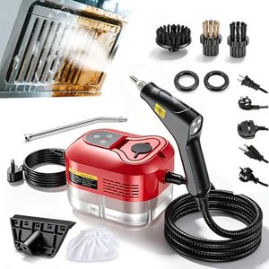 Handheld Steam Cleaner 2500W High with 1.1L Large Capacity Tank and 229°F High Temp Steam, 6 Adjustable Levels for Grout Tile Car Furniture Kitchen Dirt Grease Tile Grout (Red)