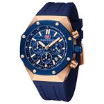 Mini Focus Mens Watch Octagon Casual Wrist Watch (Chronograph/Waterproof/Luminous/Calendar) Silicon/Leather Band Watch for Men, Blue_Golden(Silicone Band), Chronograph