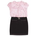 Cutecumber Girls Satin Polka Dot Printed Cap Sleeve Shift Pink & Black Dress.CC6961D-PINK