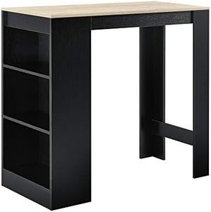 [en.casa] Table de Bar avec Rangement Table Bistro Haut avec 3 Étagères Panneaux de Particules 110 x 50 x 103 cm Noir et Chêne