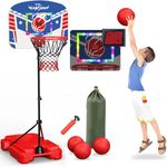 Eaglestone Kid Basketball Hoop Indoor with LED Lights & Scoreboard,Toddler Basketball Hoop Adjustable Height 2.9ft-6ft, Mini Hoop Outdoor with 3 Balls,Basketball Toy Gifts for 3-12 Year Old Boy Girl