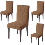 HOKIPO 190 GSM Jacquard Dining Chair Covers Set of 4, Brown (AR-4792-D8*4)