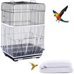 DECKALY Bird Cage Seed Catcher, Universal Bird Cage Cover, Soft Breathable Nylon Mesh Net, Birdcage Cover Skirt Seed Guard for Parrot Parakeet Macaw African Round Square Cages (Solid-White)