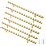 Cjueiom 6 Pack Gold Cupboard Handles 192mm Hole Center T Bar Handles, Stainless Steel Drawer Handles Long Wardrobe Door Handles Pulls, 300mm Length Kitchen Cabinet Handles for Bedroom Drawer