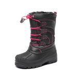 DREAM PAIRS Boys Girls Knee High Waterproof Winter Snow Boots,KNORTH,Black/Fuchsia,Size 13