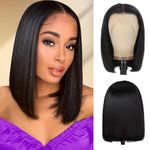 Straight Bob Wig Human Hair Glueless Pre Plucked Bob 13x4 Lace Front Wigs Short Bob Wigs for Women 14 Inch Natural Black 100% Brazilian Virgin Hair Fashion Lady Short Straight