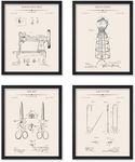 Poster Master 4-Piece Sewing Blueprint Poster - Sewing Machine Patent Print - Dress Foam Art - Shears Art - Safety Pin Art - Technical Drawing Art - Great Office Wall Decor - 8x10 UNFRAMED Wall Art