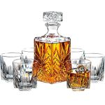 Paksh Novelty Whiskey Decanter Set - 7-Piece Italian Crafted Glass Decanter & Whiskey Glasses Set - Holiday Whiskey Gifts for Men and Women w/Ornate Stopper and 6 Cocktail Glasses, Red