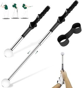 KALAUTO Golf Grip Swing Training Aid - Retractable Click Club Trainer Indoor Practice Warm Up Stick Flexible Telescopic Short Club Tempo Sound Release Trainer Devices (Black-Right Hand)