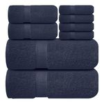 Sulfar 100% Combed Cotton, 8 Pcs Towel Set - 2 Bath Towels (70 x 140 cm), 2 Hand Towels (40 x 70 cm) and 4 Washcloths (30 x 30 cm) (600 GSM, Pack of 8) Navy