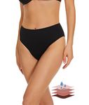 Leovqn Period Swimwear Bikini Menstrual Leakproof Swim Bottoms UPF 50+ Waterproof Brief Light Flow for Women Girls Teens (Mid Waist, Black, S)