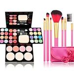 Makeup Brushes Cosmetic Palette Set TimeSong Professional Makeup Palette Kit （Include: Eyeshadow & Blusher & Face Powder & Lip Gloss) + Makeup Brushes Set (7pcs Pink Brushes)