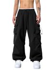 Maniac Mens Solid Side Pockets Black Nylon Fabric Baggy fit Cargo Pant