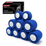 FRESINIDER 9 Rolls Self Adhesive Wrap Athletic Tape Gauze, Breathable Elastic Cohesive Bandage for Sports Injury & Pet (7 Pcs 2"x 5 Yards + 2 Pcs 1" X 5 Yards) (Dark Blue)