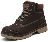 Snow Boots Mens Winter Boots Warm Ankle Fully Fur Lined Anti-Slip Leather Work Shoes Outdoor Urban, Dark Brown, 9 UK, 43 EU