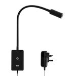 ENUOTEK LED Wall Mounted Reading Lamp for Bedroom, Touch Dimmable Black Bedside Spot Light with Flexible Gooseneck, 4 Brightness Levels, Neutral White Lighting, 5V2A USB Output Port