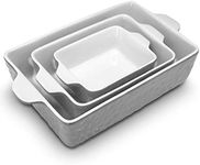 NutriChef 3-Piece Ceramic Casserole Dish for Oven - Durable Lasagna Baking Dish w/ Premium Non-Stick Coating & Built-In Handles - Dishwasher & Microwave Safe - 14" x 8", 10" x 6", 7" x 5" - Gray