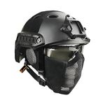 MH Tactical Fast Helmet Combined,with Foldable Ear Protection Half Face Mesh Mask and Goggles for Airsoft Paintball CS Game Set