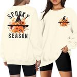 UNIQUEONE Halloween Spooky Season Sweatshirt Women Witch Hat Sweaters Floral Graphic Hoodie Fall Crewneck Pullover Tops Apricot