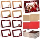 Motiskyy 48 Set Christmas Photo Frame Cards with Envelopes Winter Holiday Greeting Card with Envelopes Red and Black Buffalo Plaid Snowman Santa Claus Card Holder for Christmas Decoration Party Favors