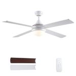 CJOY Ceiling Fans with Lights Reversible, 48'' White Ceiling Fan with Lighting and Remote Control Silent Dimmable LED Ceiling Light with Fans for Bedroom 4 Plywood 2-Color Blades Woodgrain