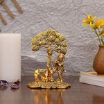 Collectible India Gift Items Metal Krishna Idol Murti with Kamdhenu Cow - Gold Plated Showpiece Articles for Home Decor, Office,House Warming (Set of 1)