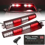 BooYu 32 LED Visor Emergency Strobe Light Bar w/Digital Display Controller, Interior Front Windshield Dash Mount Warning Flashing Lights for Police Firefighter Vehicles Trucks (Red/White, 2W/LEDs)