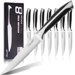 Ciwete Serrated Steak Knives Set of 8, 4" Upgrade 3RC13 Stainless Steel Steak Knife Set, 8-Piece Sharp, Non-Stick & Rust-Resistant Dinner Knives, Black