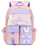 School Backpack for Girls, Lightweight Waterproof Cute Bunny School Bookbag for Teen Kids Students Elementary (Rabbit Pink)