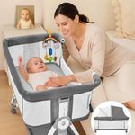 Baby Bassinet Bedside Sleeper, Madewell Living 4-in-1 Bedside Bassinet with Wheels, 6-Height Adjustable Bassinet with Soft Mattress, Mosquito Net for Newborns & Infants