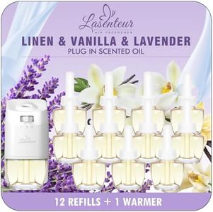 Plug In Air Freshener Starter Kit - Lavender, Vanilla, Linen Scent for Home, Bathroom and Office, 1 Warmer and 12 Essential Oil Refills, Compatible with Air Wick & Glade, Not Include Glade Plus