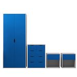 AFN Delvito 4 Piece Bedroom Furniture Set - Includes Wardrobe, 5 Drawer Chest, Bedside Cabinet (Blue on White)