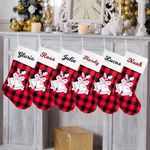 GEX Personalized Custom Name Family Christmas Stockings Embroidered 20" Set of 6 Plaid with Faux Fur Polar Fleece Patterns Decor Holiday Party Decoration(6 Pack)