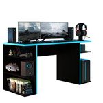 Madesa Large Modern Gaming Computer Desk 53 Inch with 5 Shelves Cable Management Student Study Wooden Table Home Office Gamer Desk for Kids and Adults - Black/Blue