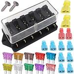 Gebildet 6 Way Car Standard Blade Fuse Holder Box (Apply to 1~40 AMP), Fuse Block with 10pcs Free Blade Fuse (3A/5A/7.5A/10A/15A/20A/25A/30A/35A/40A) + 12pcs Terminals, for Car/Boat/Marine/Trike