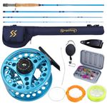 Sougayilang Fly Fishing Rod and Reel Combo, 4-Piece Fly Rod and Aluminum Alloy Reel Complete Starter Package with Rod Bag-Blue-#5