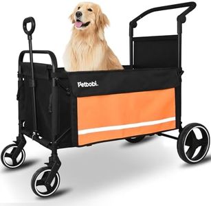 Petbobi Dog Wagon Stroller for Large & Medium Dogs - 2-in-1 Push-Pull Pet Stroller with Ramp, Foldable All Terrain Wagon Cart, One-Step Brake, Suitable for Outdoor Walks & Camping, Orange