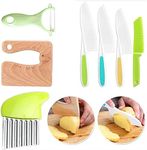 Taicols 7 Pcs Kids Cooking Cutter Set, Montessori Kitchen Tools Safe Cutting Veggies Fruits, Wooden Kids Kitchen Knife, Kids Safe Knives Set, Toddler Kitchen Cutter Set for Cutting Fruit Vegetable(7)