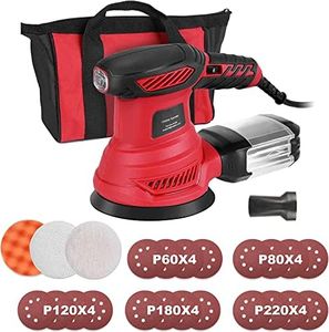 Lijadora Orbital 300W 13000RPM 2.5A Lijadora Orbital Con Velocidad Variable De 6 Velocidades, 20 Papeles De Lija, 3 Almohadillas Para Pulir, Caja Para El Polvo, Bolsa De Herramientas, Lijar Madera