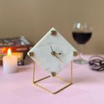 HOMEARTE INDIA Marble Desktop Clock Aesthetic Table Clock for Home Decor Office Desk Living Room Centre Table Bedroom Study Table Ideal for Gifting (Diamond White)