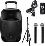 PRORECK Freedom 12 Portable Wireless 12-Inch 500 Watt Powered Dj/PA Speaker Karaoke System with Bluetooth/USB Drive Read/SD Card Reader/FM/Remote Control/Wireless Microphones (12 INCH SPEAKER)