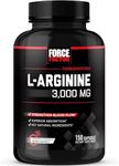 FORCE FACTOR L-Arginine Nitric Oxide Supplement with BioPerine to Help Build Muscle and Support Stronger Blood Flow, Circulation, Nutrient Delivery, and Pumps, L-Arginine 3000mg, 3g, 150 Capsules