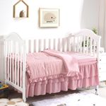 BALAPET Seersucker Princess Pink Crib Bedding Set for Baby Girls, 3 Pieces Ultra Soft Blush Pinch Pleat Comforter Set with Ruffles Crib Skirt and Fitted Sheet for All Season